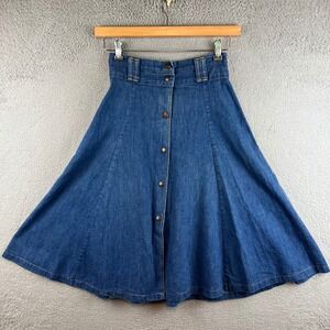 Vintage 70s Cheap Jeans Vintage  Denim Button Front  Midi Skirt High Waisted 26
